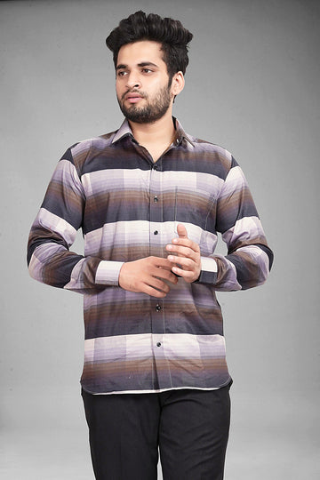 Brown & Grey Striped, Premium Cotton Shirt - royalparow